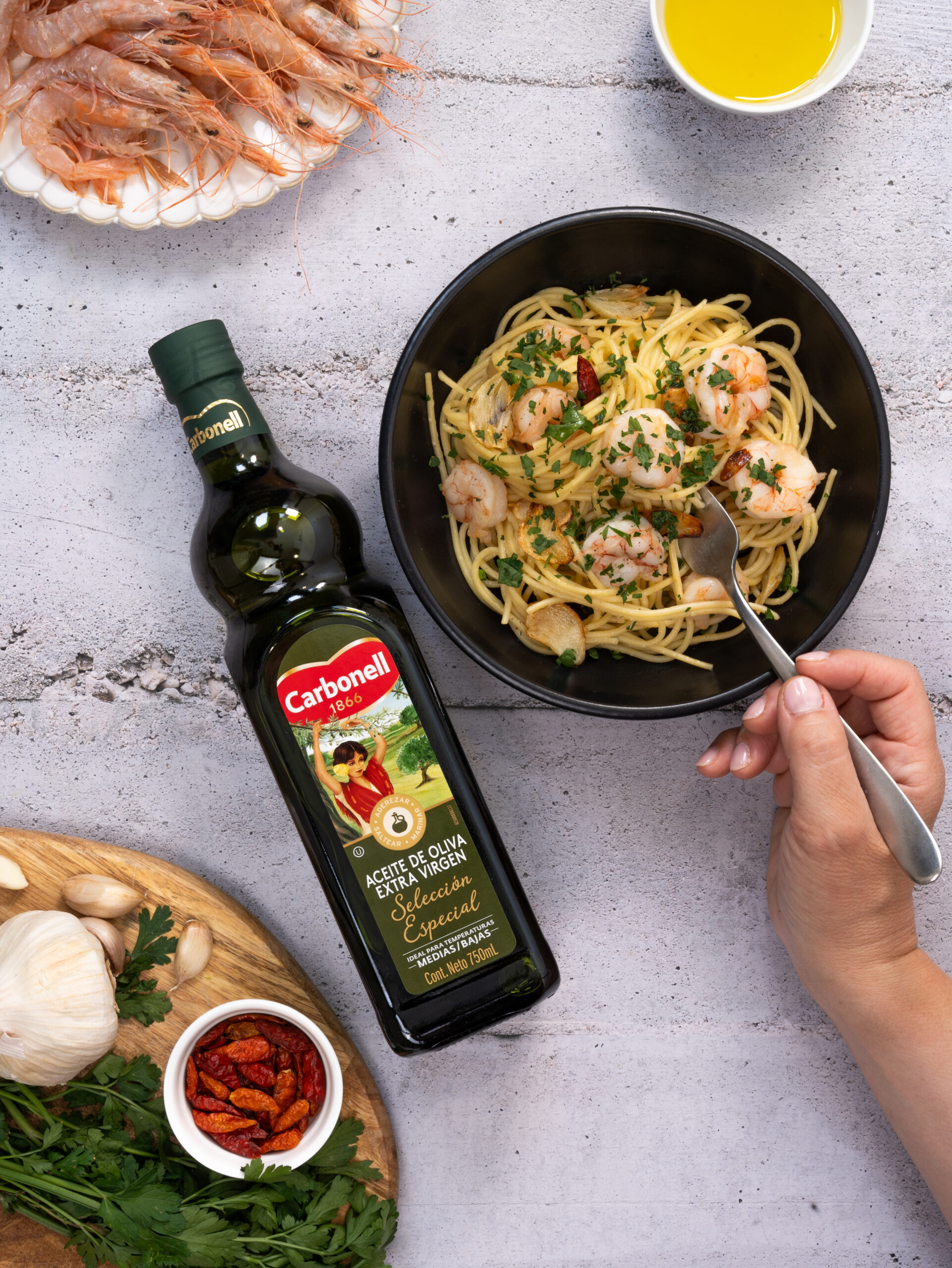 Pasta con camarones